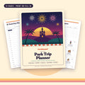 The Big Park Trip Planner cover, with the Park Day Plan and Snack Passport pages behind it